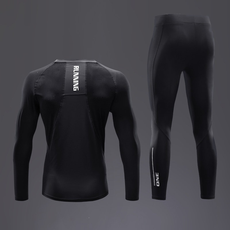 Compression Long Pant - Herren Schnelltrocknender Kompressionsanzug mit Netzrücken Langarm-Oberteil